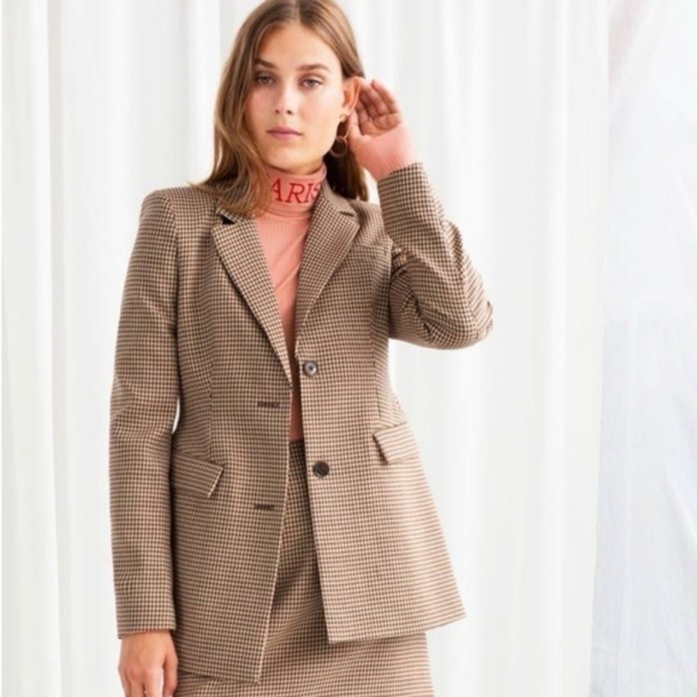 & Other Stories Tan Houndstooth Blazer